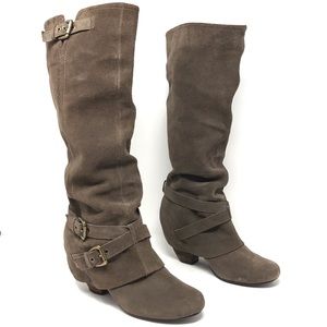 Naughty Monkey “Risk It” Suede Slouchy Heeled Boots Size 9.5